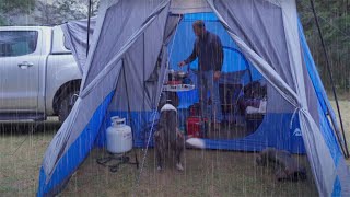 Car CAMPING in RAIN with SUV TENT [upl. by Sirronal]