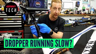 How To Service A Slow MTB Dropper Post  Mountain Bike Maintenance [upl. by Ettedranreb657]