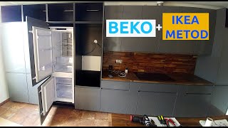 Beko BCNA275E4SN builtin Fridge Freezer IKEA METOD kitchen cabinet integrateion stepbystep guide [upl. by Ennahgiel780]