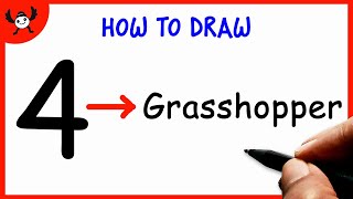 How To Draw A GRASSHOPPER Step by Step From Number 4  Easy Drawing Tutorial for Kids [upl. by Nnilsia828]