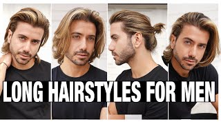 4 LONG HAIRSTYLES FOR MEN  Mens Hair Tutorial [upl. by Kimble]