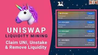 UniSwap Exchange How to Claim UNI Tokens Unstake amp Remove Liquidity [upl. by Lleraj]