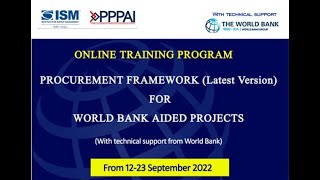 World Bank Procurement FrameworkLatest Version 2 Weeks Online Training Program  920 January23 [upl. by Thirion]